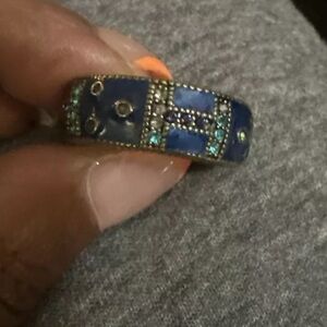 Heidi Daus Blue Enamel Swarovski Cigar Band Size 10
